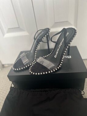 Alexander Wang Black Crystal-Trim Clear Strap Stiletto Sandals